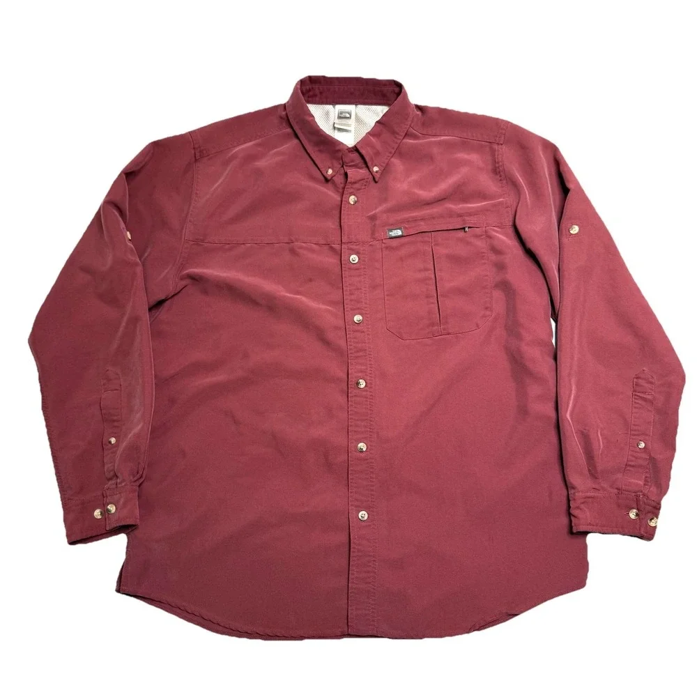 The North Face Mens XL Red Modal Blend Long Sleeve‎ Button Up Outdoor Shirt